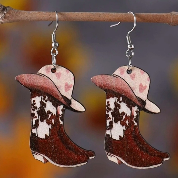 Cowboy Boots with Pink Hat Earrings - Picture 1 of 1